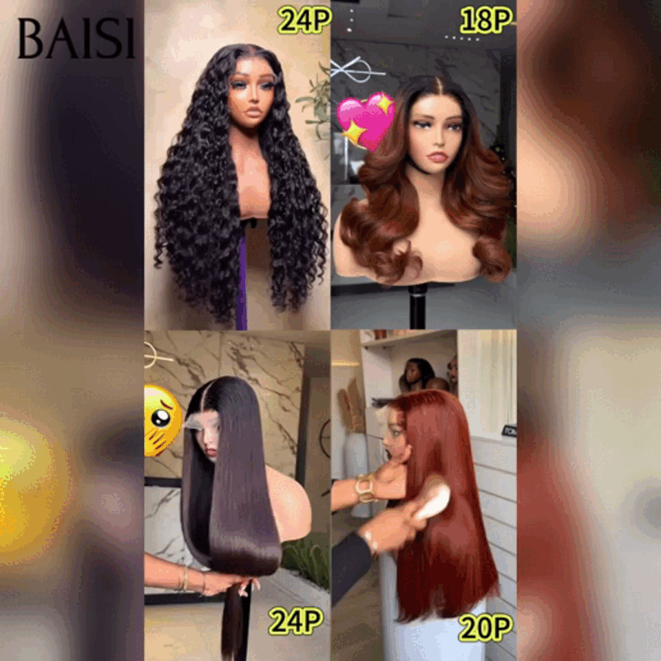 BAISI 4 Pièces Achat 300€ Facile à Revendre 13x4 lace frontal Lisse et curly wave et Body wave en 100% Cheveux Humains