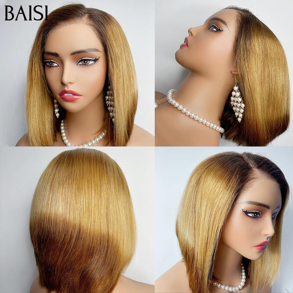 BAISI Achetez 2 perruques minimum au prix d'usine fournisseur ÉMILIE 13X4 lace sans colle en Couleur marron 4#T30#4# bob lisse en France TVA 0€ 250%densité(Pas Besoin de Code)