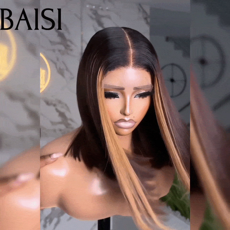 BAISI 2X6 Lace Brown Square Wig #4MIX#27 300% Densidade em 100% Cabelo Humano