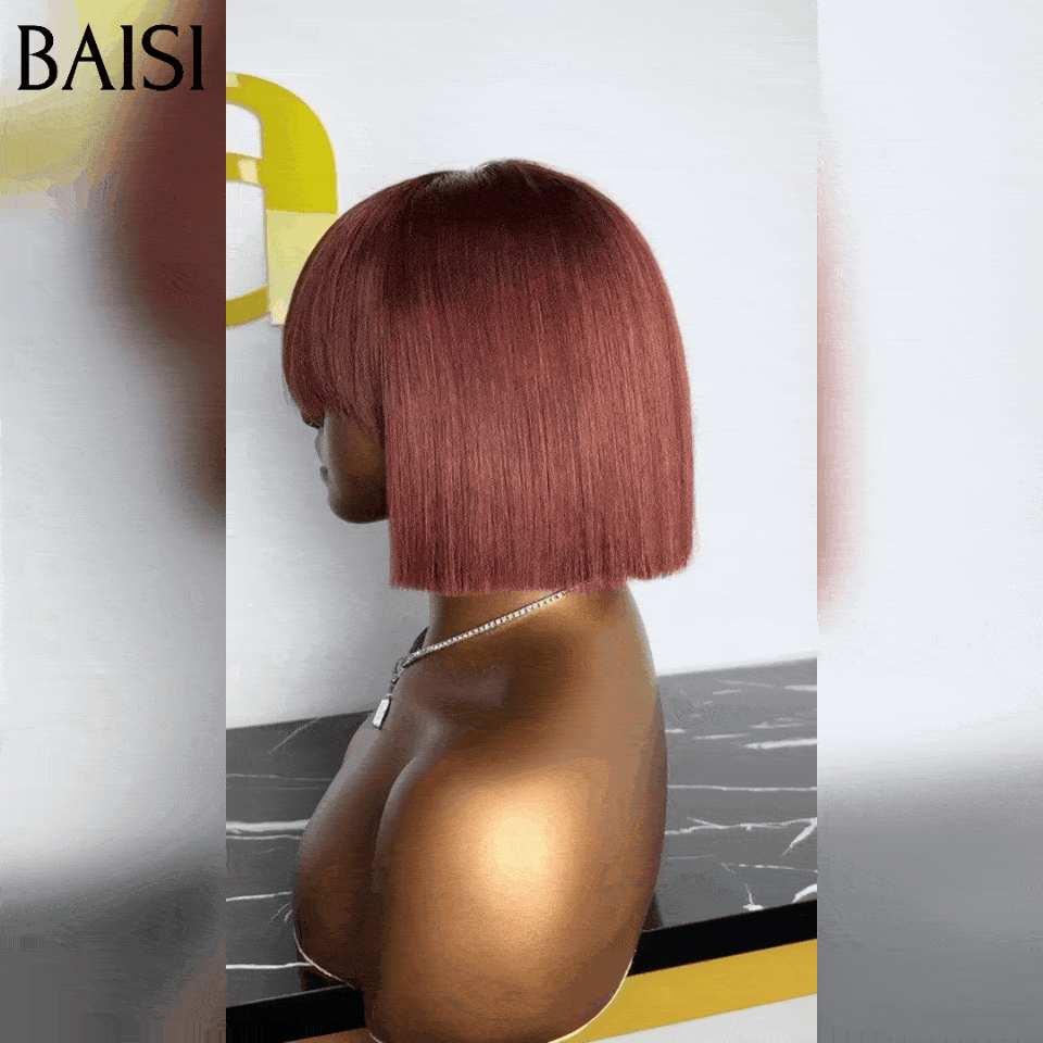 BAISI 15A SDD BONE STRAIGHT 300% densité sans Lace sans colle 100% Vietnam Hair Bob lisse Avec Frange Perruques de Luxe 100% Vietnam Hair SDD BONE STRAIGHT Couleur #33 A1 Fabriquées par les cheveux double drawn