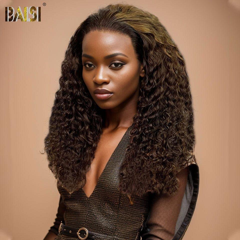 BAISI 13x4 Lace Frontal Curly Perücke in der Farbe P4/#30 in 100 % Echthaar, Volumen 250 % Dichte XY-22071