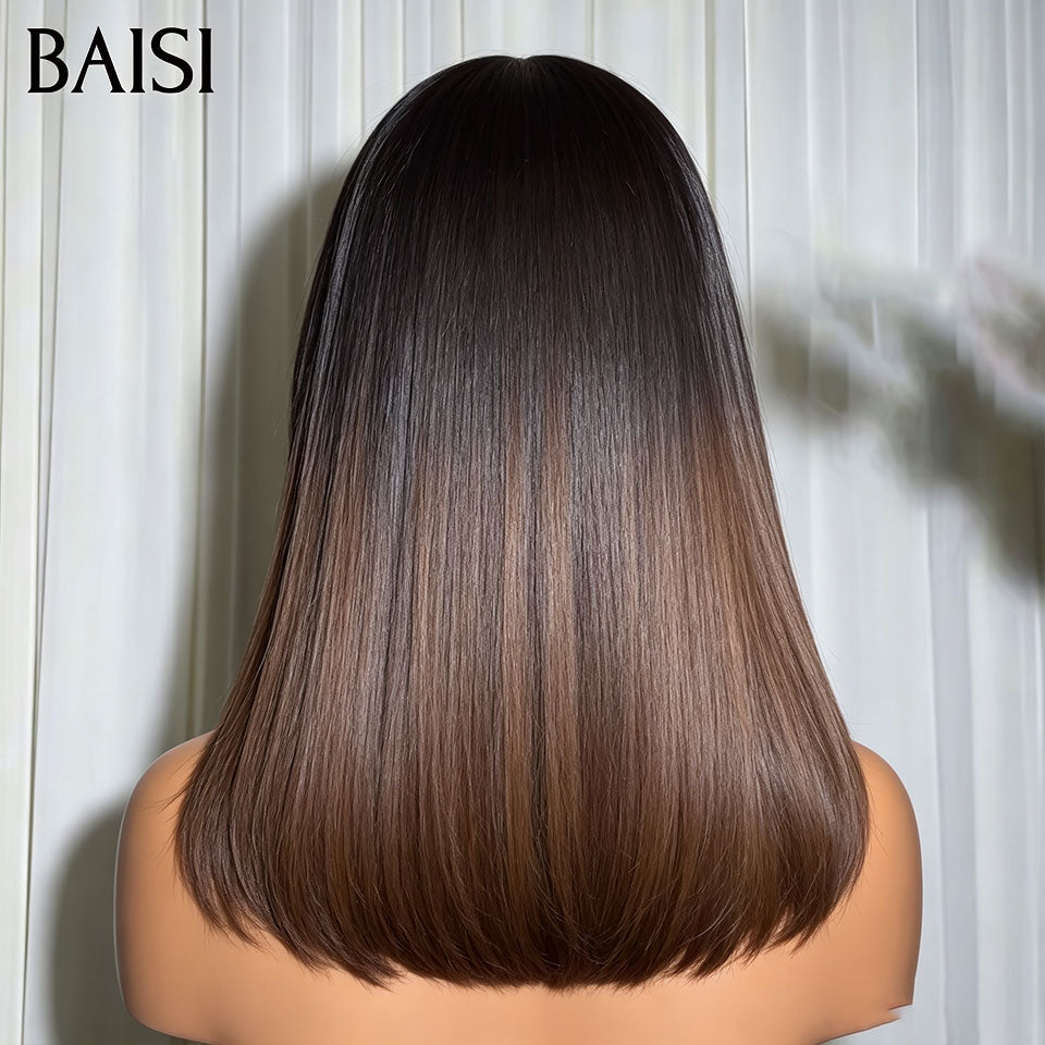 BAISI Perruque Lisse 100% Vietnam Hair Avec Frange SDD Bone Sans Colle Sans Lace Couleur Noir et Marron 1BT/4# Meilleur Rapport Qualité Prix en 100% Cheveux Humains