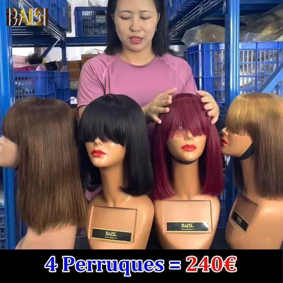 Venda flash BAISI 4 perucas com franja de 10 polegadas em cabelo 100% humano real código 240 euros: MP50