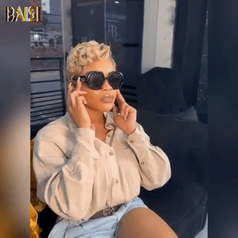 BAISI Pixie Cut Lace Frontal 13x4 Curly en couleur noir et miel 1BT27# 98€ en 100% Vrais Cheveux Humains