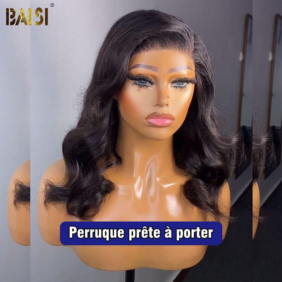 BAISI 13x4 lace frontal Body wave 20 pouce 109€ ou 4x4 Perruque Bob Body Wave en Noir Sans Colle Lace déjà couper Facile à Porter en 100% Cheveux Humains