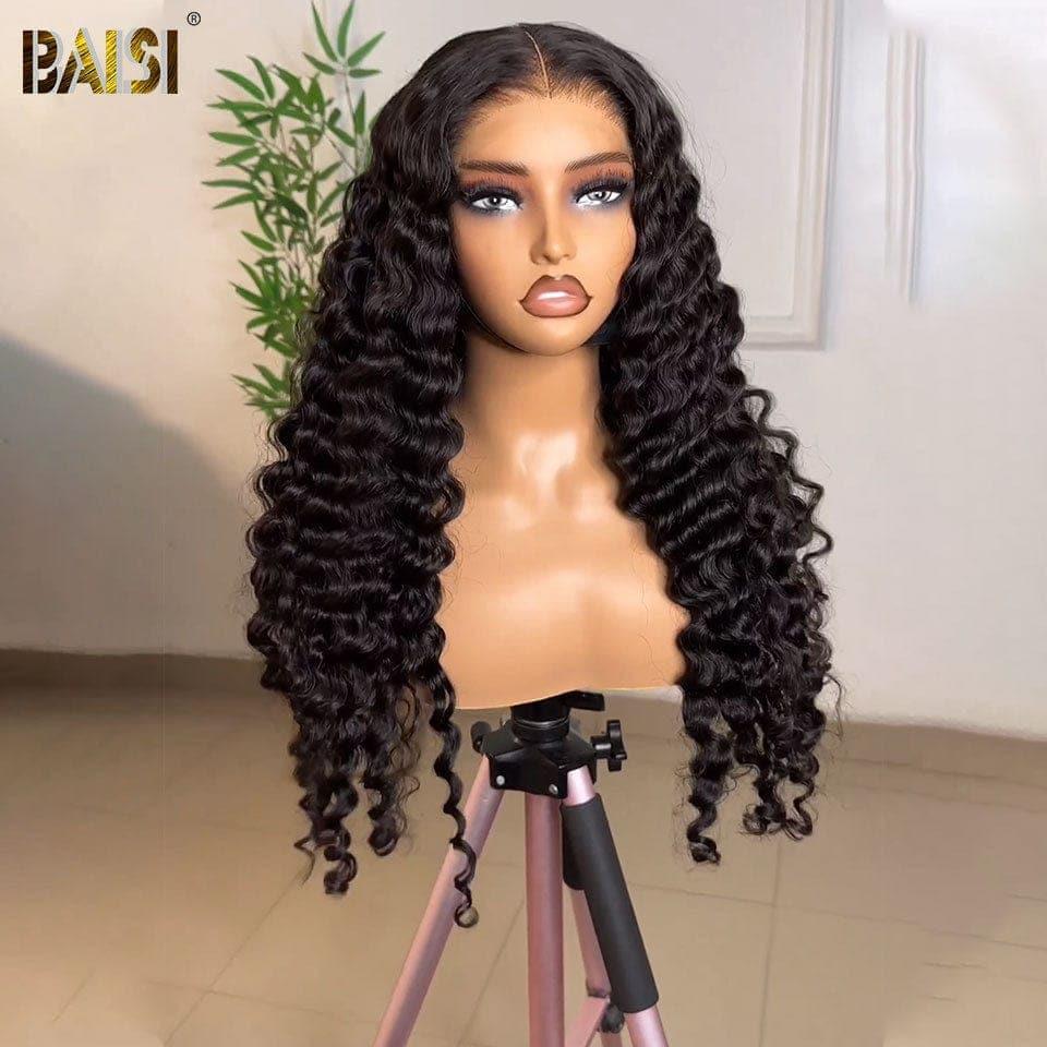 BAISI 4x4 Perruque Deep Wave 20 Pouce 189€ en Noir Sans Colle Lace déjà couper Facile à Porter en 100% Cheveux Humains D CODE: FR20