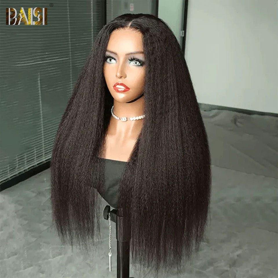BAISI 4x4 Kinky Straight Wig Pre-Plucked No Glue Needed in 100% Raw Hair Lace Already Cut