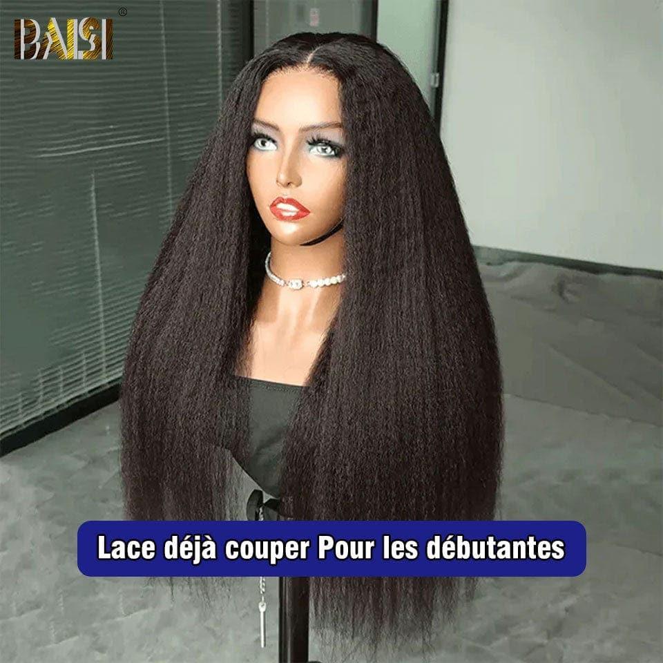 BAISI 4x4 Kinky Straight Wig Pre-Plucked No Glue Needed in 100% Raw Hair Lace Already Cut