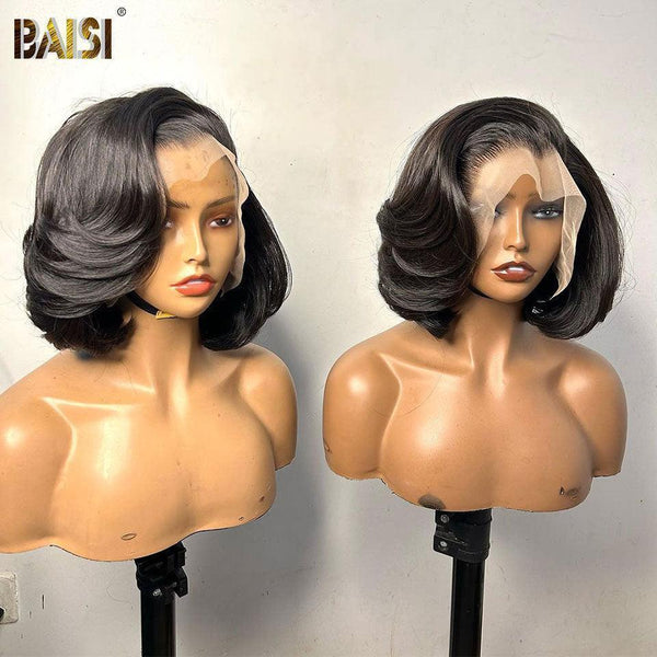 BAISI 5X5 Perruques 10 pouces Noir coupe personnalisée boucles voluminieux 300% densité plus de 20 ans d' utilisations
