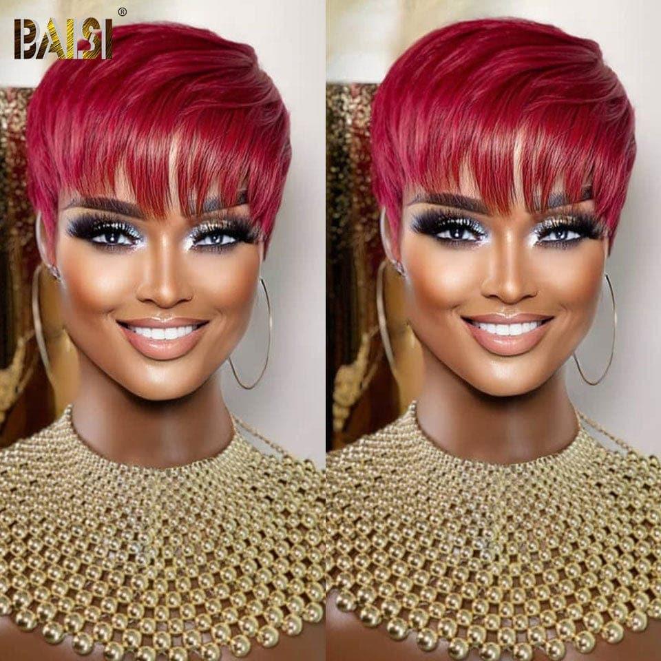 BAISI Perucas Frete Grátis na Europa Grande Promoção chegada máquina de corte pixie feita sem cola e sem renda em cabelo 100% humano #026