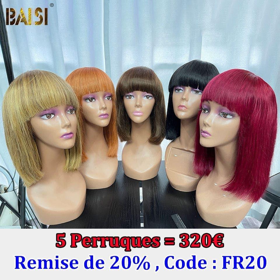 BAISI Buy 1 + 1 Free = 149€ Bob with Straight Bangs and egg wave or HAIR FR Set of 5 Chinese Wigs in Color at 400€ in 100% Real Human Hair Code: FR20