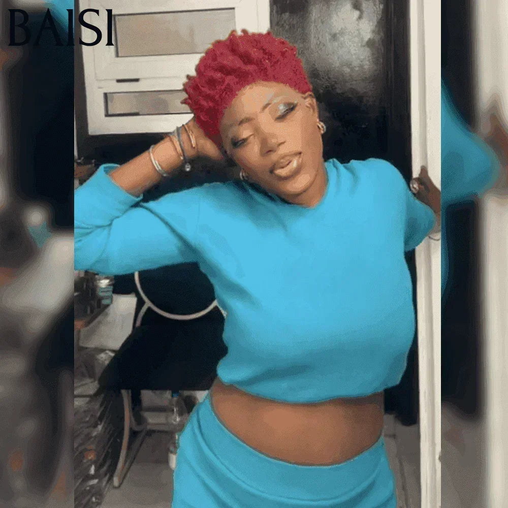 BAISI Kaufen Sie 5 Stück Fabrikpreis Pixie Perücke in schwarzer Farbe 100% Echthaar (kein Code erforderlich)