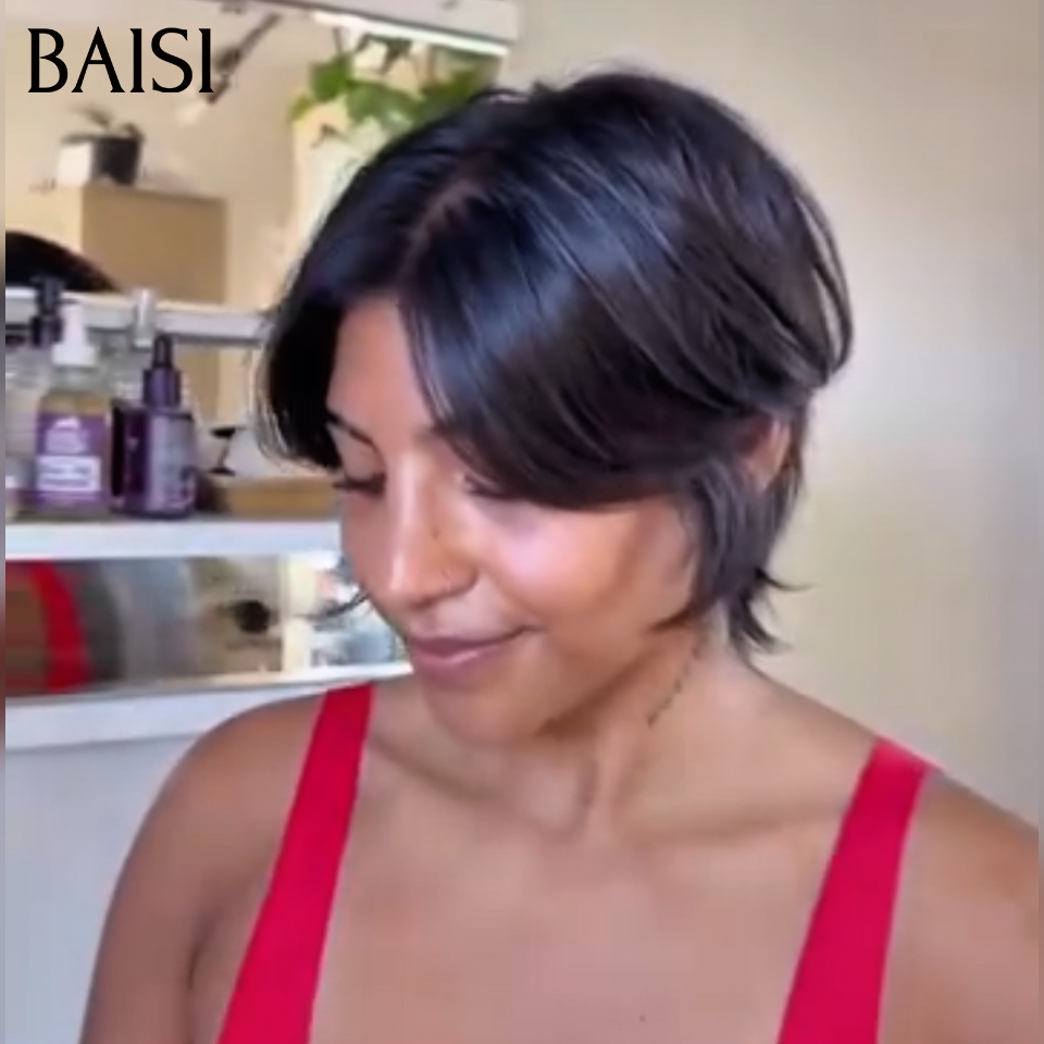BAISI PROMO 59€ petite coupe fabriqué à la machine lisse en couleur noir En 100% Cheveux Humains