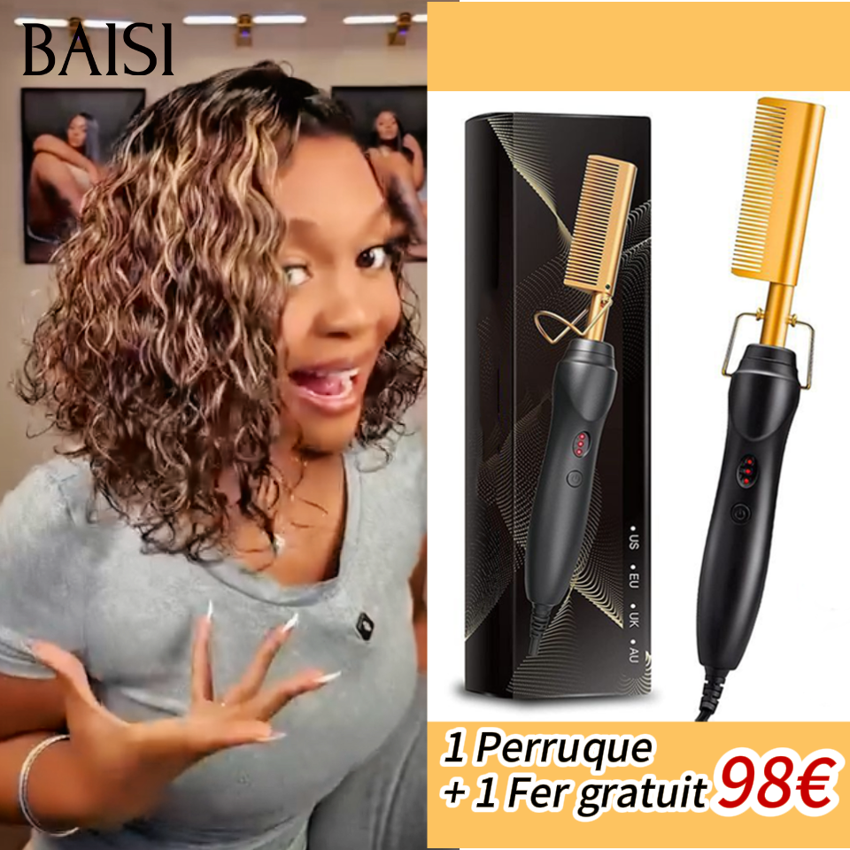 BAISI Perruques 13x4 Lace curly wave bob 12 pouce Raw Hair plus 1 FER Gratuite 98€ Offre spéciale en 100% vrais cheveux humains