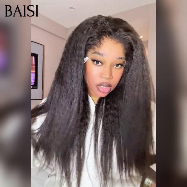 BAISI PROMO Offre spéciale 13X4 lace frontal Perruques kinky straight NOIR 18 pouce 99€ en 100% vrais cheveux humains