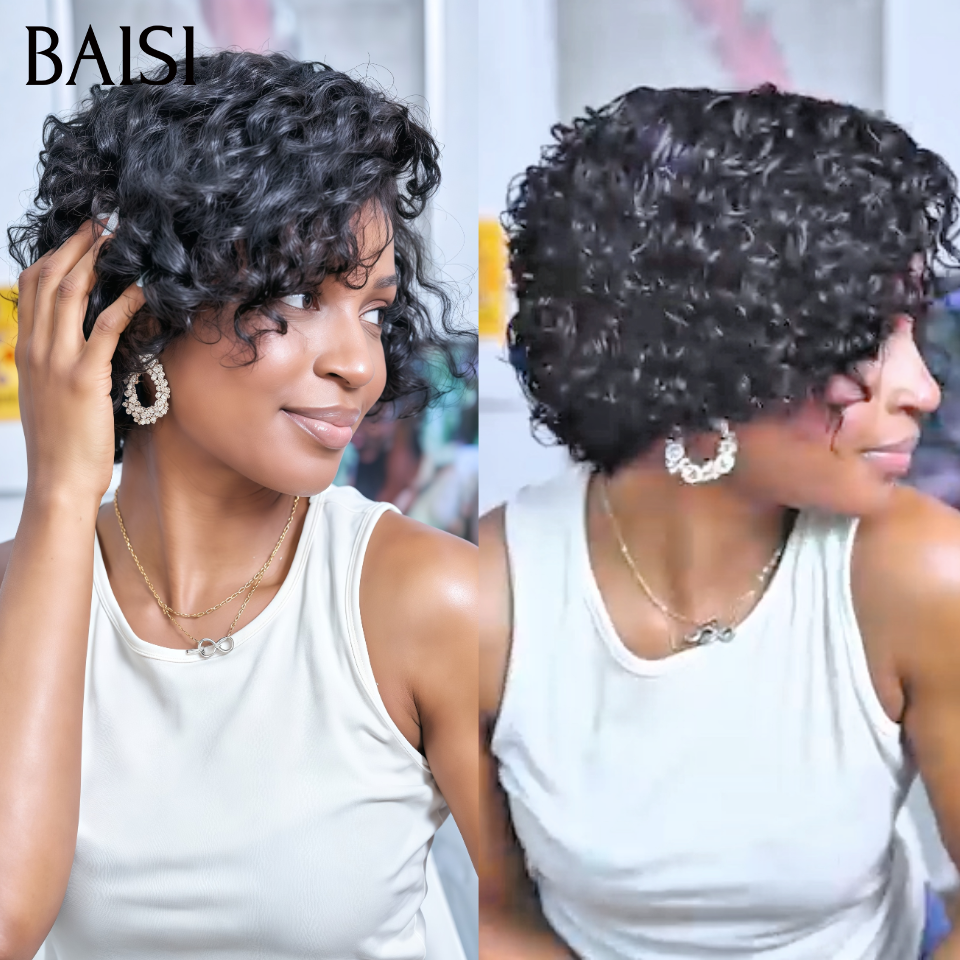 Vente flash 69€ pixie curly wave Sans Colle Facile à porter en 100% Cheveux Humains for black women