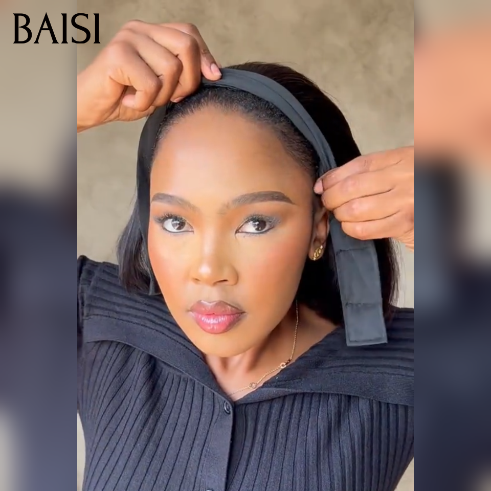 BAISI Perruque Bandeau BOB lisse 100% Vietnam Hair 10 pouces Fabriquée A La Machine sans Colle sans lace en 100% Cheveux Humains