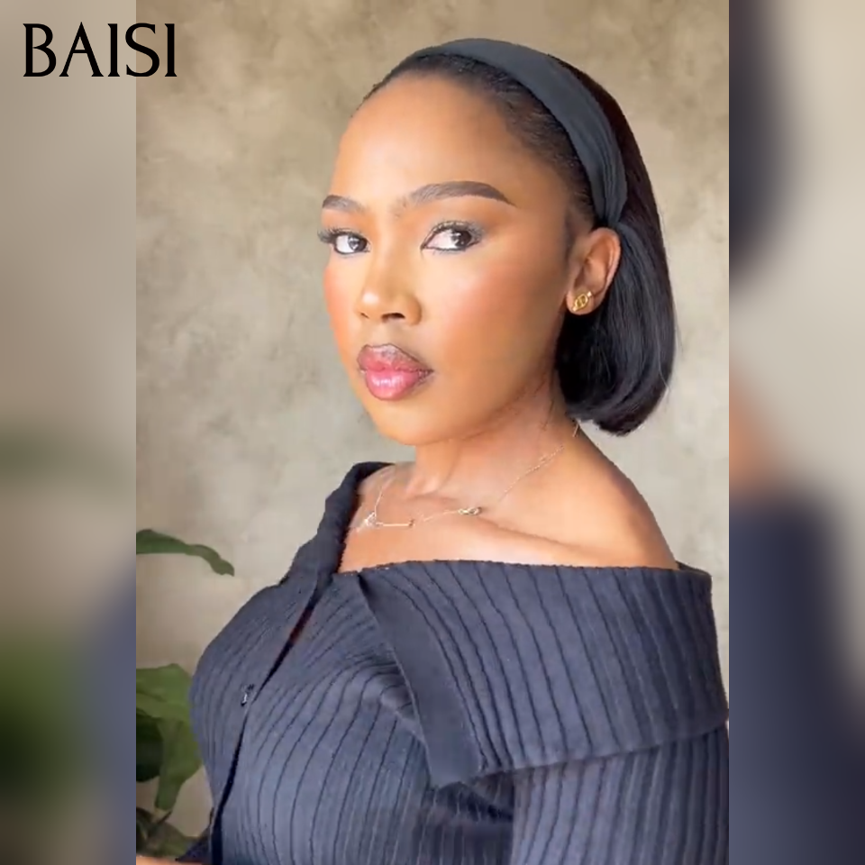 BAISI Perruque Bandeau BOB lisse 100% Vietnam Hair 10 pouces Fabriquée A La Machine sans Colle sans lace en 100% Cheveux Humains