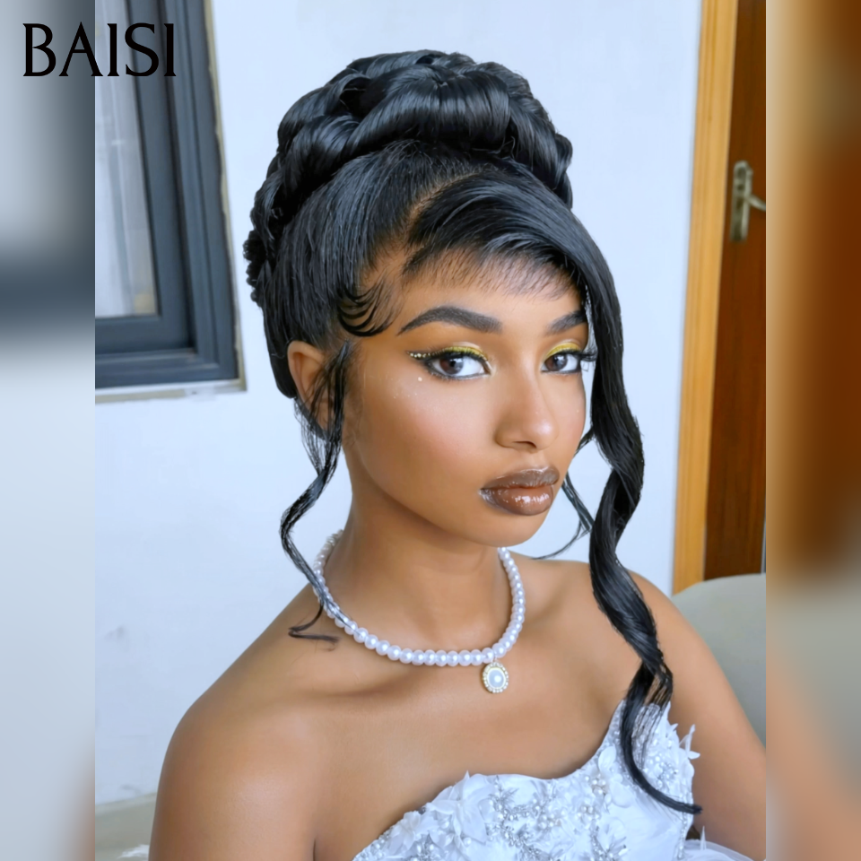 BAISI Coiffure Prêt à porter 169€ Perruques Mariage noir chignon et personalisation comme sur la vidéo 100% identique avec lace frontale événement spécial