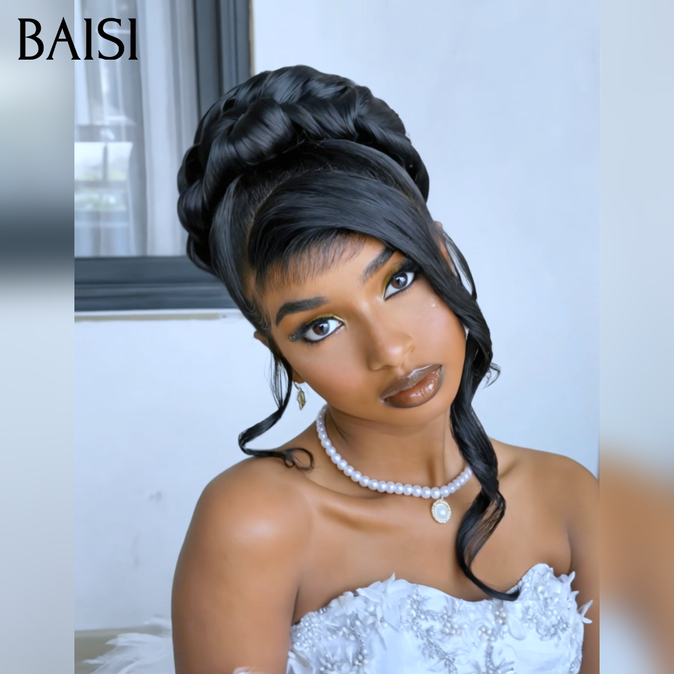 BAISI Coiffure Prêt à porter 169€ Perruques Mariage noir chignon et personalisation comme sur la vidéo 100% identique avec lace frontale événement spécial