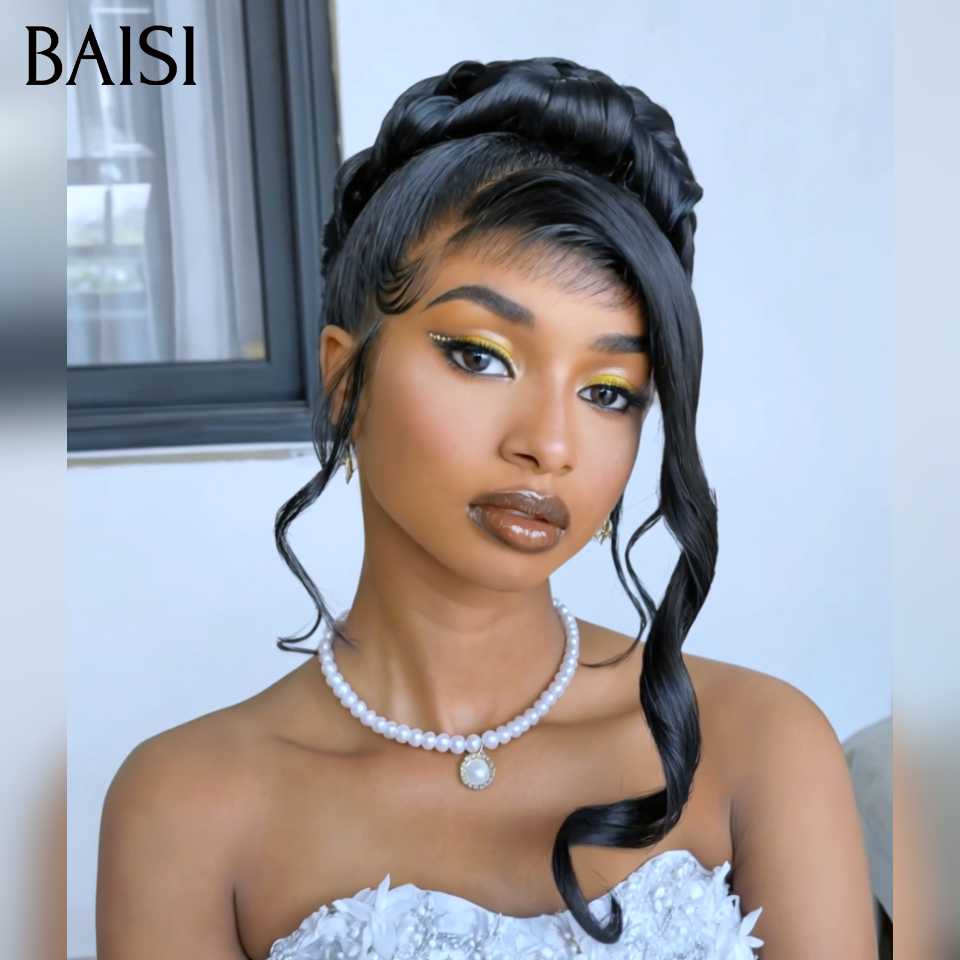 BAISI Coiffure Prêt à porter 169€ Perruques Mariage noir chignon et personalisation comme sur la vidéo 100% identique avec lace frontale événement spécial