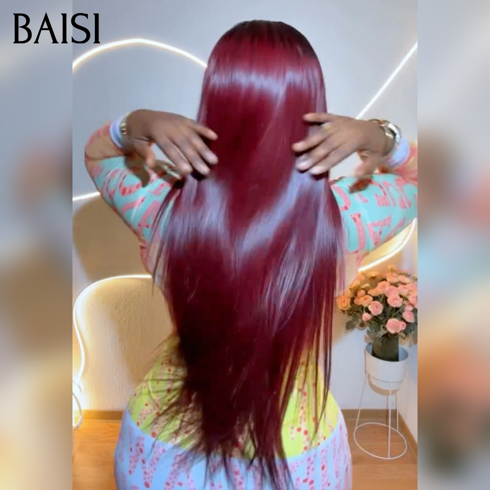 Perruque Moitié prix raw Hair 18 pouce 99€ 13x4 lace frontal Lisse en couleur 1BT99J# bordeaux avec racine NOIR en 100% vrais cheveux humains