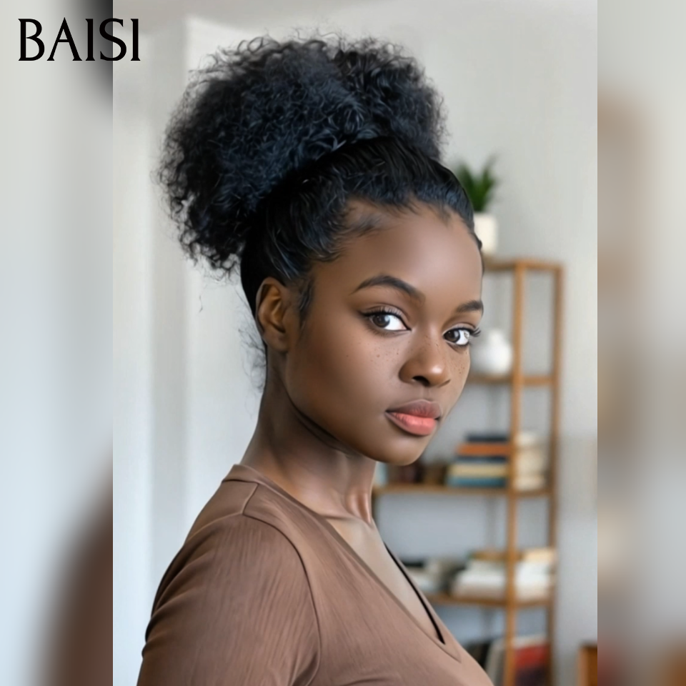 BAISI perruque en chignon bun afro 18 pouce Coiffure identique 119€ NOIR en 100% Cheveux Humains