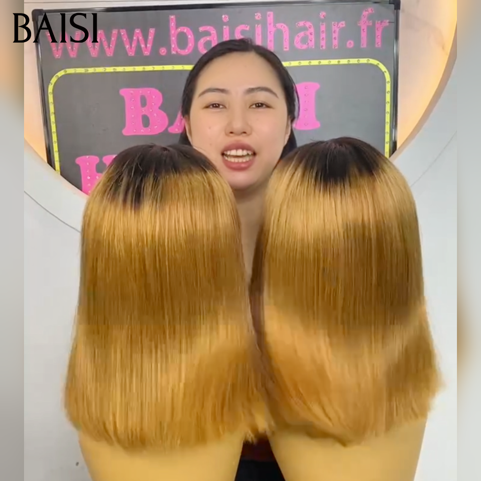 BAISI Perruque BOB Avec Frange 66€ en France lisse petite coupe fabriqué à la machine 10 Pouce promo En 100% Cheveux Humains