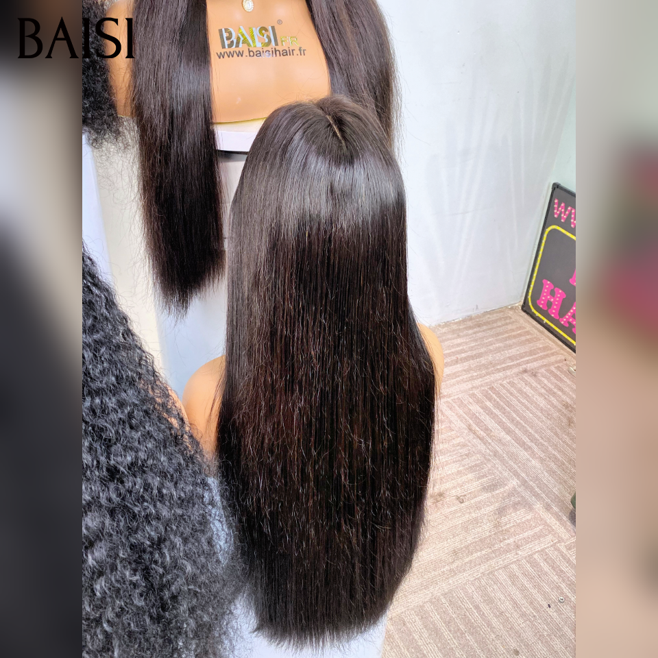 BAISI Stock Limité 2 perruques 200€ 13x4 frontale human hair Perruque curly wave 22 Pouces et lisse 22 Pouces naturel en 100% Cheveux Humains