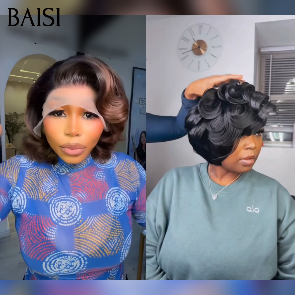 BAISI Prix en Gros 2 Perruques 96€ 13x4 lace frontale Pixie en 2 couleurs 100% vrais cheveux humians