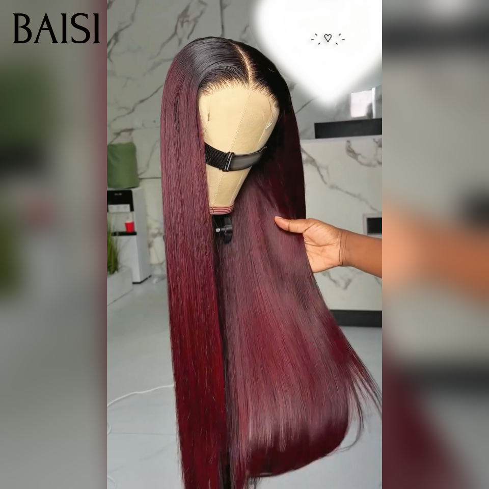 BAISI 2X6 lace vietnam hair SDD bone Straight Perruque Lisse 96€ En 1BT99J# Bordeaux en 100% Cheveux Humains