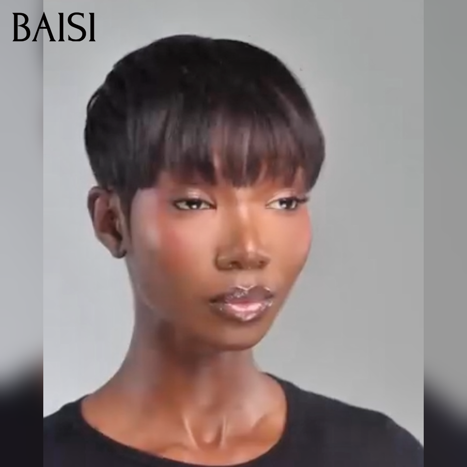 BAISI sans colle pixie lisse Fabriqué à la Machine 40€ ou 13X4 afro curly en Couleur 4#27# -905 en 100% Vrais Cheveux Humains D