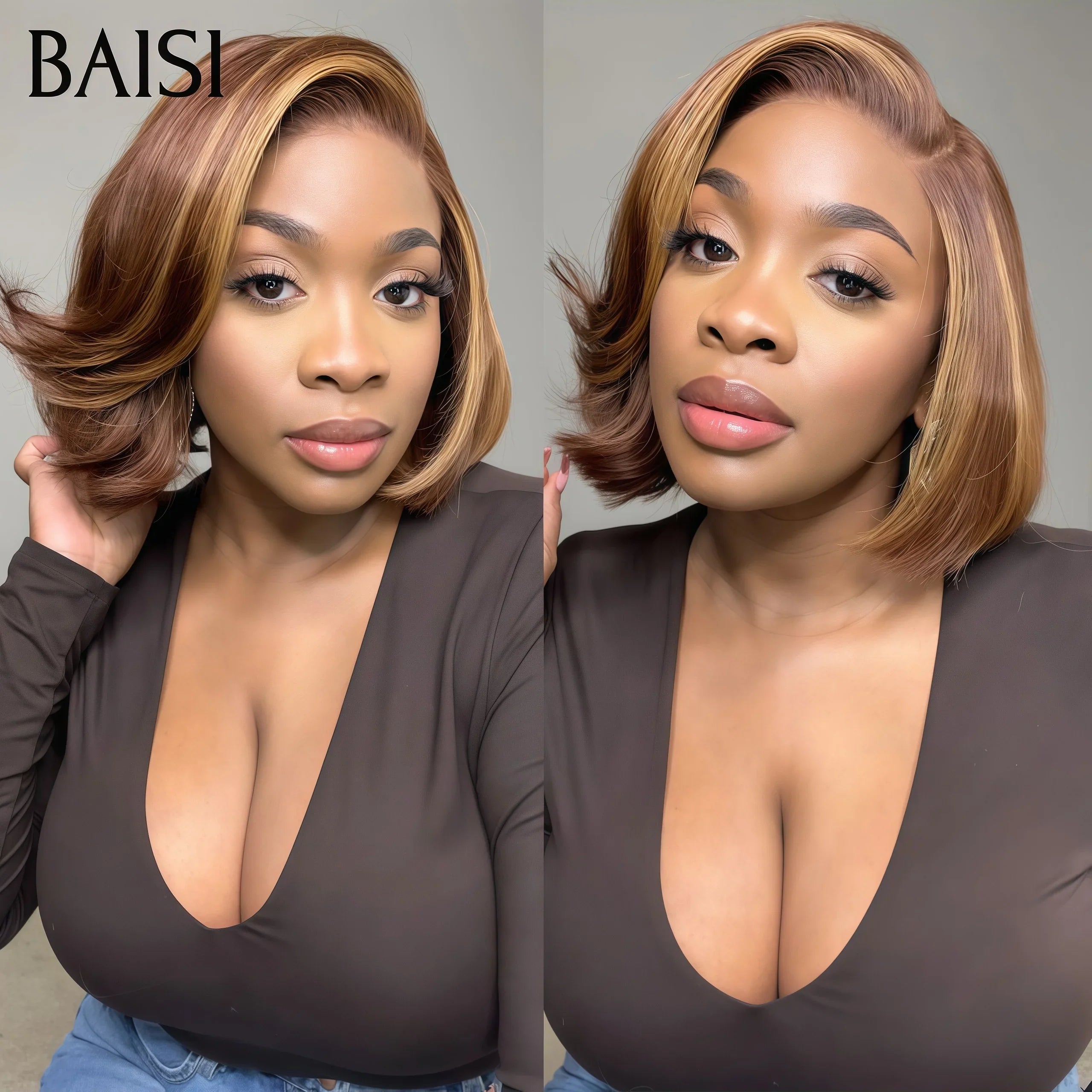 BAISI 13X4 Perruque Bob Lisse 8pouces 95€ En mixte sans colle taille standart réglable avec 3 grandeurs S , M , L 1 bonnet en 3 en 100% Cheveux Humains Pré-plucked Pas Besoin de Colle en 100% Raw Hair Lace déjà couper