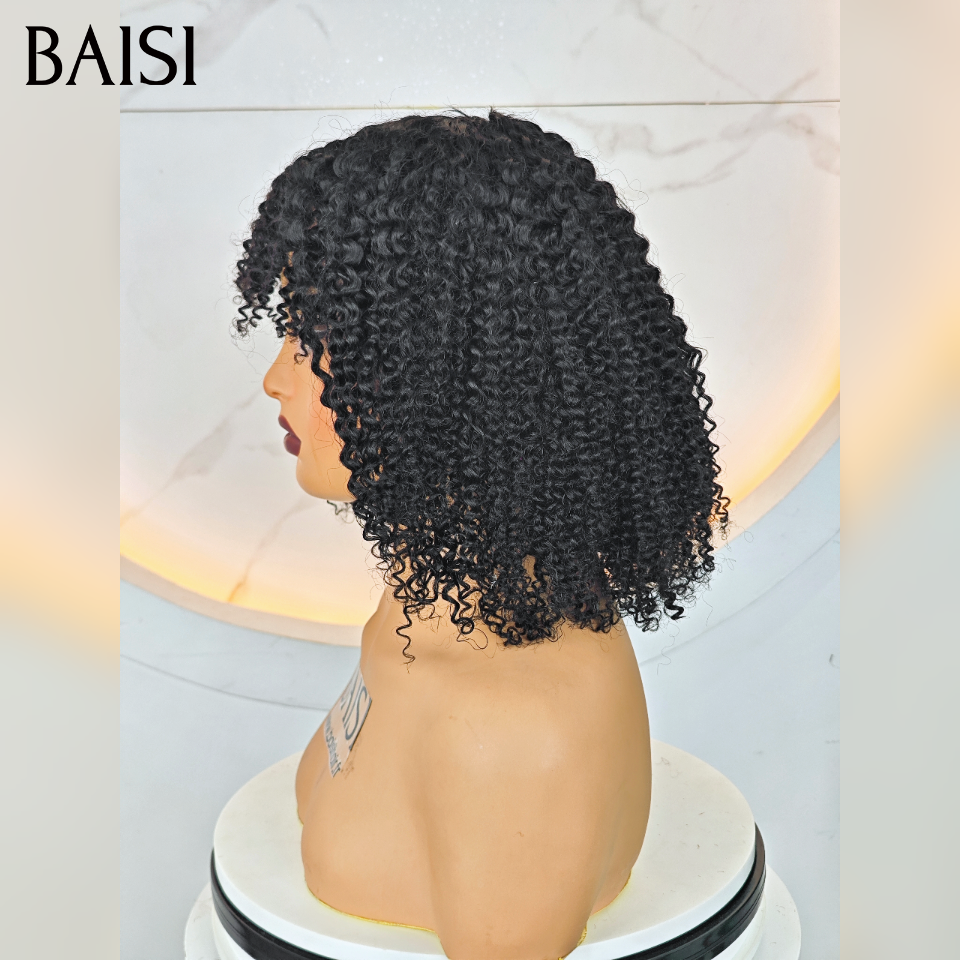 BAISI Perruque BOB curly Wave avec Frange petite coupe fabriqué à la machine 10 Pouce promo 70€ En 100% Cheveux Humains