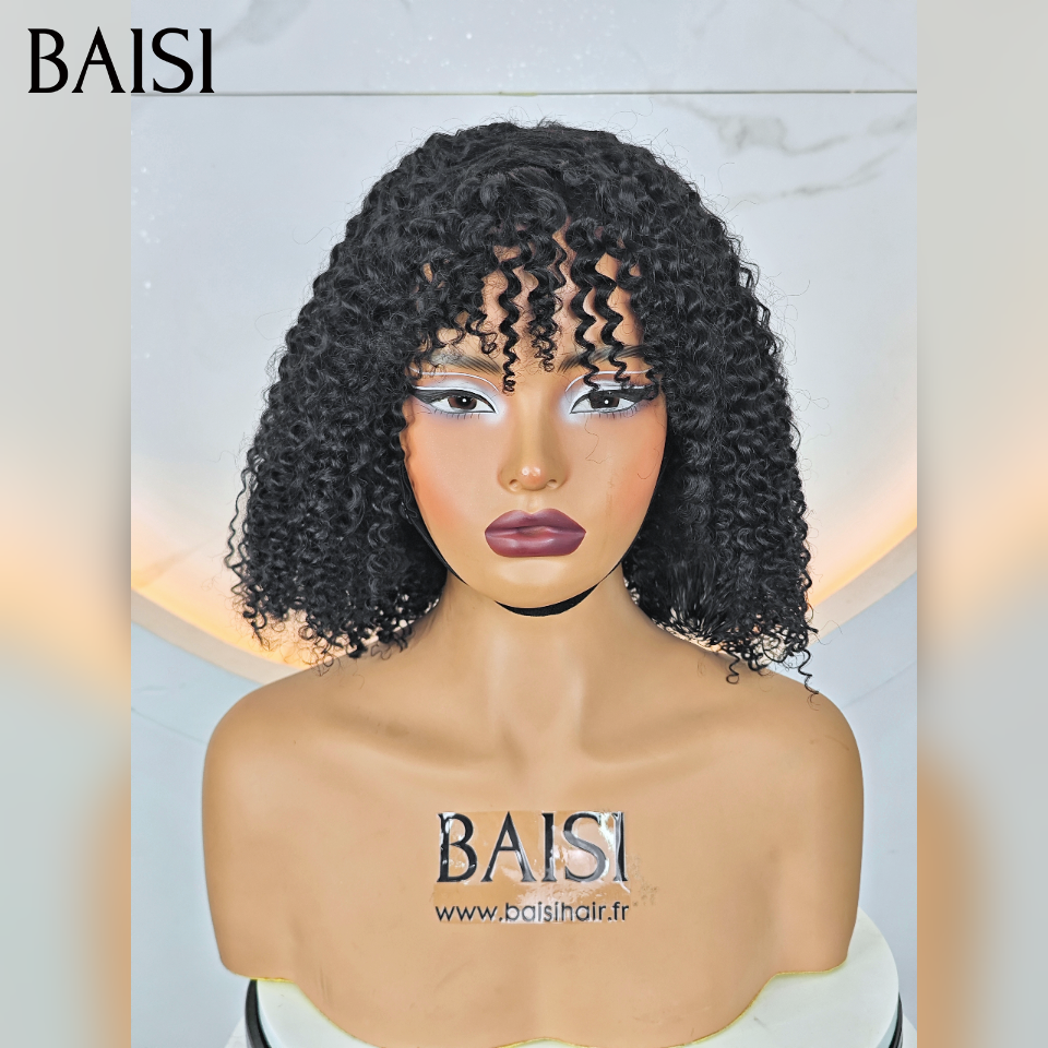 BAISI Perruque BOB curly Wave avec Frange petite coupe fabriqué à la machine 10 Pouce promo 70€ En 100% Cheveux Humains