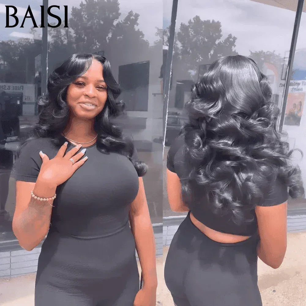 BAISI 13X4 lace Perruque Naturelle wave 12 Pouces NOIR en 100% Cheveux Humains