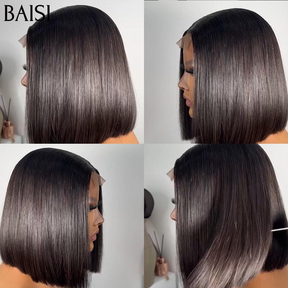 BAISI Perruques de Luxe 2X6 Lace Perruque BOB Noir Lisse en 100% Cheveux Humains Vietnam Hair 300% densité plus de 20 ans d' utilisations B