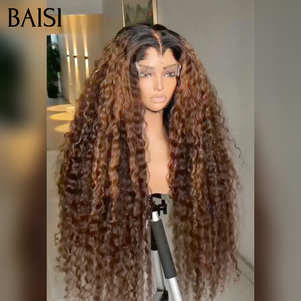 BAISI PROMO lace closure 4x4 Perruque curly wave marron mixte miel 14 pouce 88€ en 100% Cheveux Humains