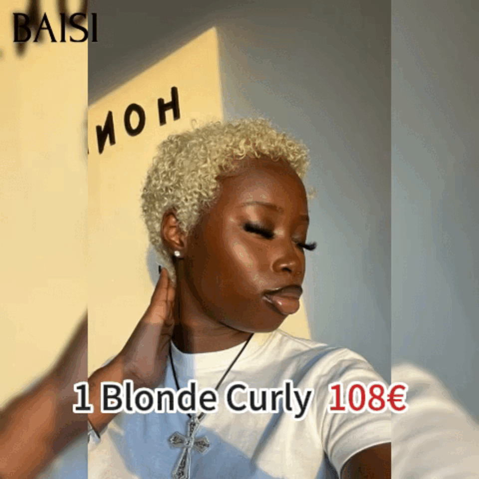 BAISI 13X4 Frontale Perruque Pixie petite coupe NOIR 6 pouces 79€ ou 1 pixie Blonde Curly 108€ En 100% Cheveux Humains