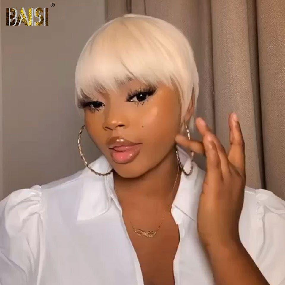 BAISI Perruque Pixie Lisse 4 Couleurs Fabriqué à la Machine noir 45€ en 100% Cheveux Humains