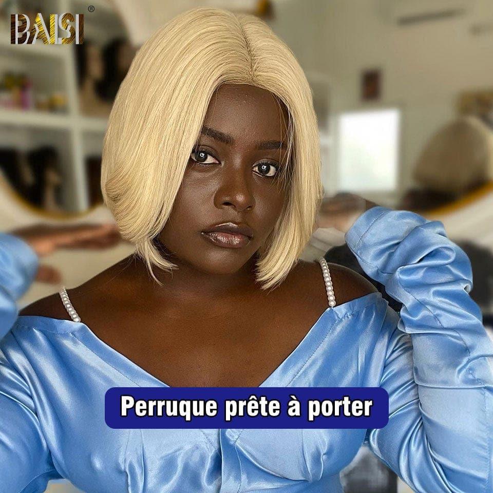 Baisi premium luxo peruca 4x4 cabelo cru loiro #613 reto 8 polegadas pré-arrancado sem necessidade de cola em 100% cabelo cru renda já cortado