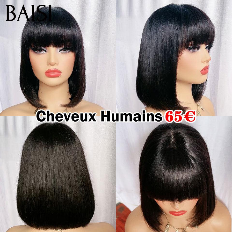 BAISI 65€ Peruca 2X4 lace Bob ondulado egg ou liso com franja em preto, sem cola, 100% cabelo humano MP50