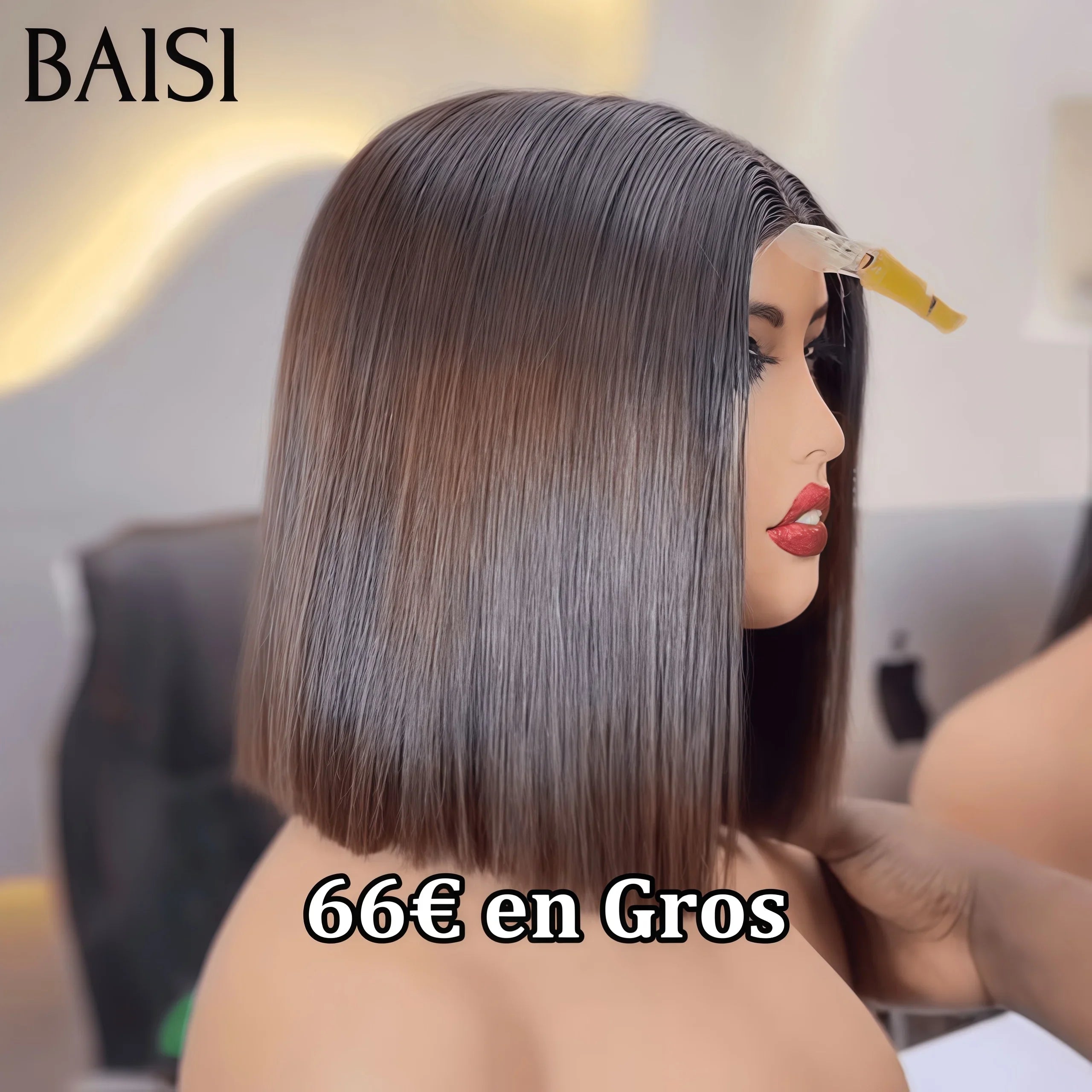 BAISI Achetez 2 perruques minimum au prix d'usine fournisseur 13X4 Lace Perruque pixie curly en 100% Vrais Cheveux Humains ou 2x6 Lisse bob 8 Pouces En Couleur Marron(Pas Besoins De Code)