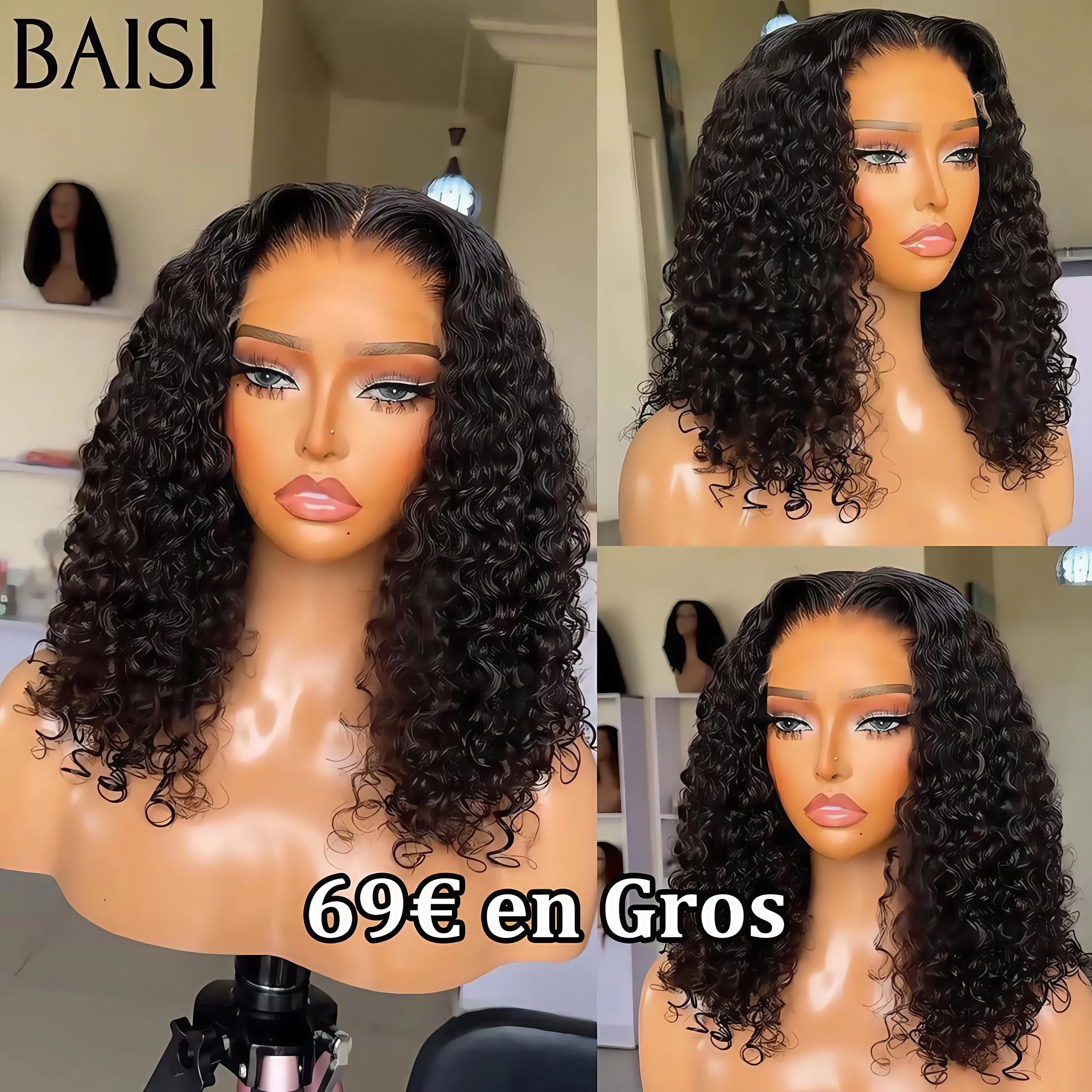 BAISI Acquista almeno 2 parrucche al prezzo di fabbrica fornitore in Francia IVA 0€ Arrivo in 48H 4X4 Closure Parrucca Naturale Deep Wave 200% Densità