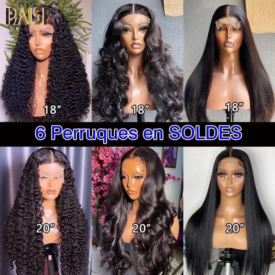 BAISI Lot De 6 Perruques Longue Abordable 645 Euro ou 2 perruques 2X6 laces Lisse 20 Pouces et avec frange 18 pouces de luxe En 100% Cheveux Humains MP50