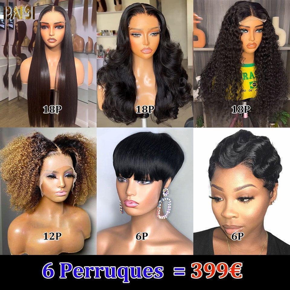 BAISI Lot De 6 Perruques +1 FER Abordable Prix en Gros 399 Euro En 100% Cheveux Humains VIP100