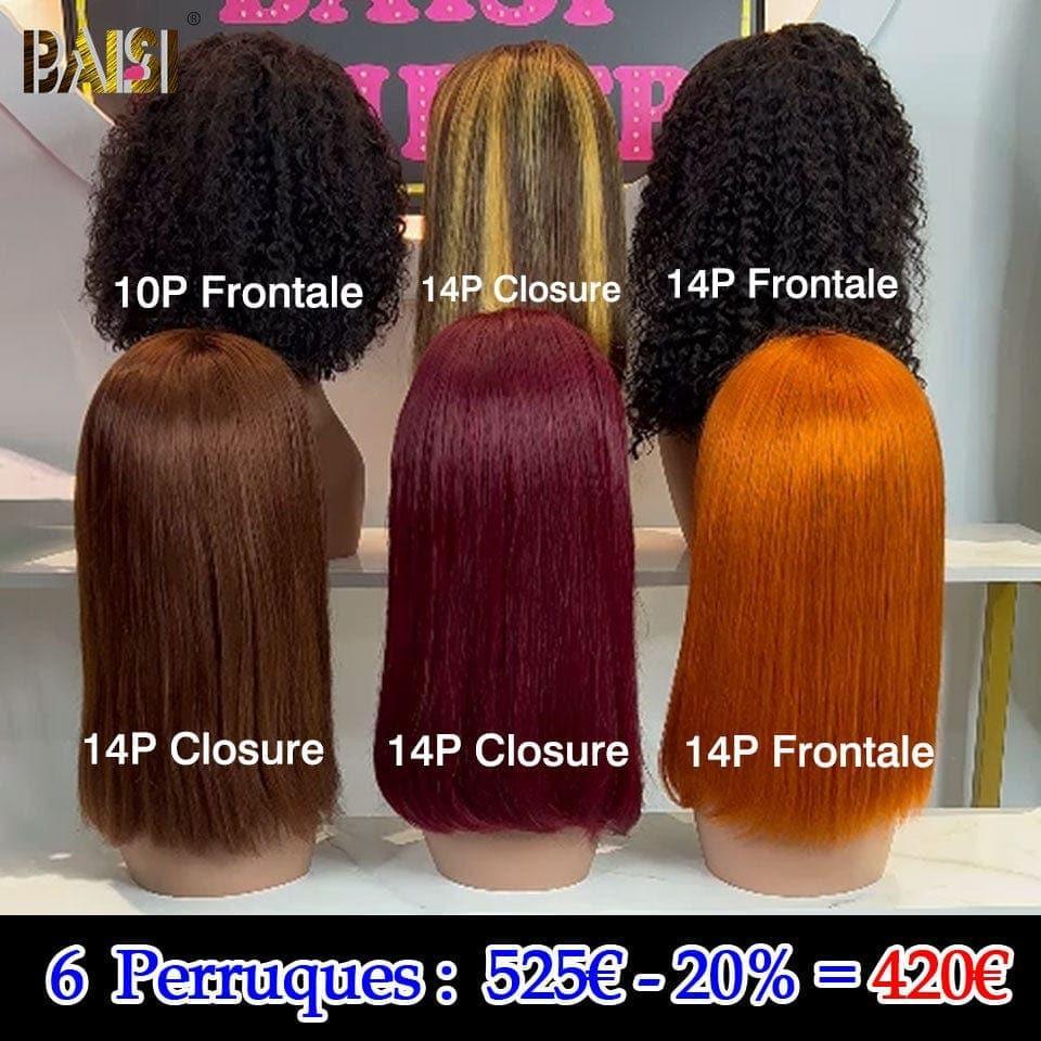 BAISI 6 Perruques en FRANCE 420€ PRIX en promo ou 2 perruques curly et lisse 20 pouces 298€ en 100% vrais cheveux humains, Code: FR20