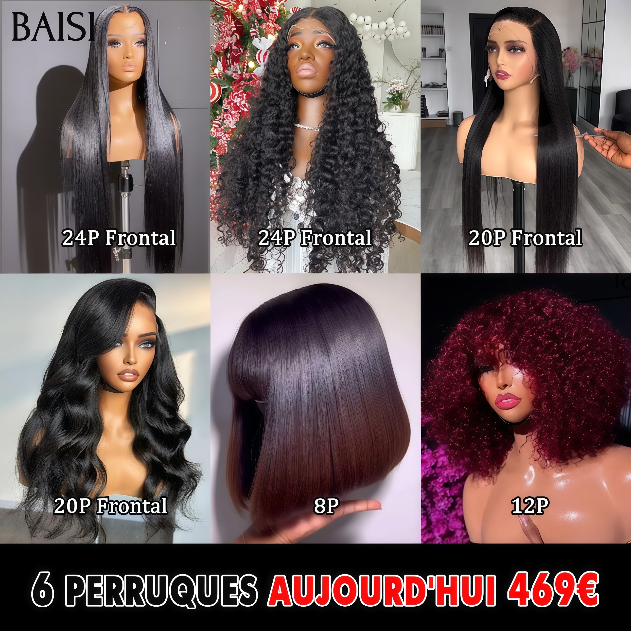 BAISI 6 perruques 469€ à moitié prix en France 6 styles de perruques différents en 100% cheveux humains