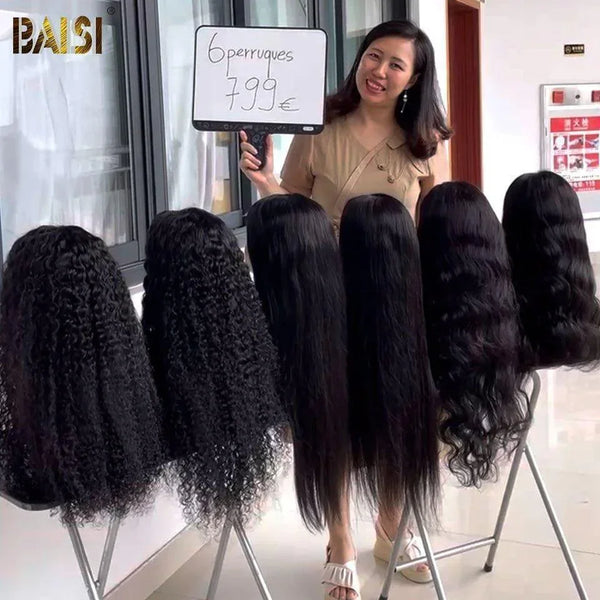 BAISI 6 perruques en gros 339€ ( qualité+quantité ) ou 6 Perruques 4X4 noir 24 pouce pour revendre 799€ en 100% vrais cheveux humains