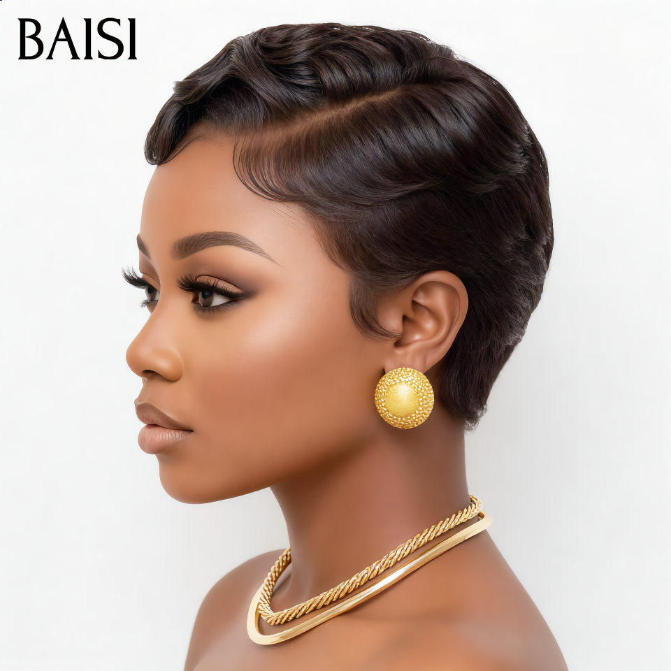 BAISI Perruque Chioma Pixie finger wave 1 achetée + 1 cadeau OFFERT en Promo Couleurs Mixte sans 44€ Colle sans lace En 100% Cheveux Humains FR38
